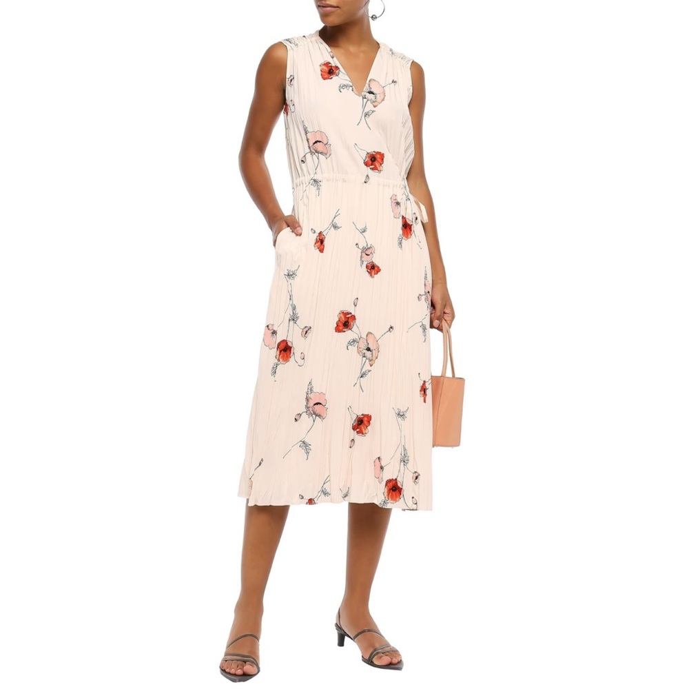 Vince Cream Midi Dress with Red & Pink Floral Print